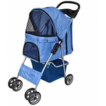 vidaXL Cochecito Plegable de Mascota Perro Gato Azul Transportador Carrito