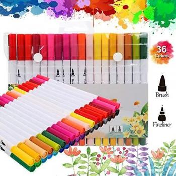 Rotuladores Lettering Acuarelables Punta Pincel 36 Color Rotuladores de Punta Doble Acuarela, Fina y Punta Pincel Nylon Flexibles para Dibujo, Bocetos, Llibros de Colorear,Lettering,Caligrafía, Comic