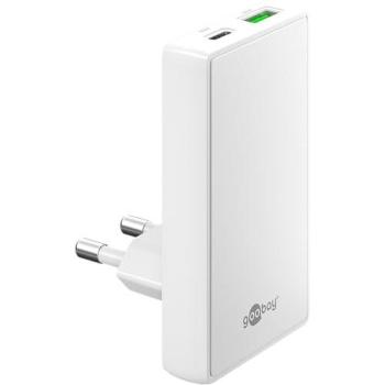 Cargador Rápido Doble USB-C y USB-A de 45W, Diseño Plano de 90°, Ultra Delgado, Blanco