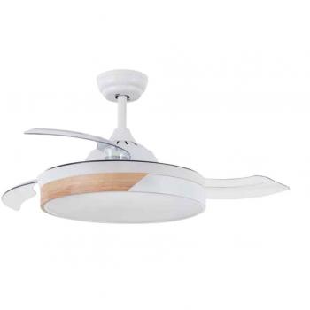 Ventilador de techo Likasi con luz CCT regulable y mando, diámetro 107 cm, 3 aspas retráctiles, motor DC, color blanco