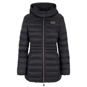 EA7 Emporio Armani Women's Black Down Jacket with Hood - Size L