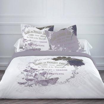 Today Parfumeur 015749 Maison-Juego de cama funda nórdica de 220 x 240 cm, 2 fundas de almohada de 63 x 63 cm, algodón, color blanco/morado