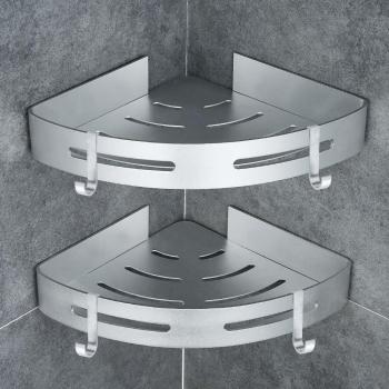 GERUIKE Estante Ducha Rinconera Ducha Estanteria Baño Cesta de Ducha Triangular Adhesiva para baño 4 Ganchos Aluminio aeroespacial Instalación sin Taladro 2 Niveles