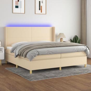 Colchón box spring de muelles con luces LED, tela crema, 200x200 cm