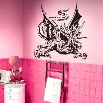 INDIGOS Vinilo Decorativo para Pared W354 Fuego del dragón Monstruo 80x72cm, Blanco, 80x8x72 cm