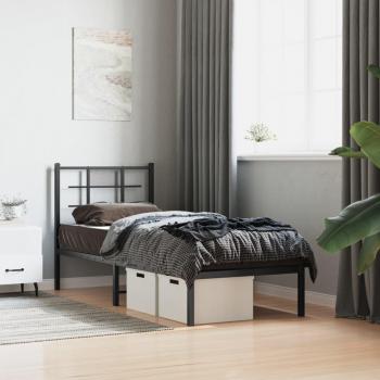 Estructura de cama con cabecero metal negro 75x190 cm Vidaxl Negro