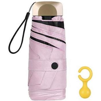 Vicloon Mini Paraguas, Paraguas de Viaje Portátil 6 Varillas, Paraguas Plegables con 210T Negro Tela de Goma, Aleación de Aluminio de Costilla & Mango Dorado, Resistencia UV & Impermeable - Rosa