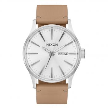 Nixon Sentinel Leather Watch - Unisex Analog Quartz with Silver/Tan Design