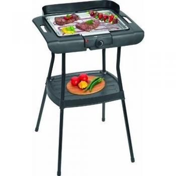 Clatronic BQS 3508 - Barbacoa eléctrica con patas, parrilla cromada de 35,5 x 24,5 cm, 2000 W, color negro