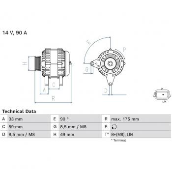 Alternador Bosch 0 986 085 170 para Dacia Renault