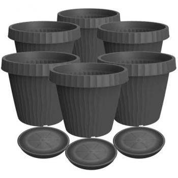 Juego de 6 macetas con platillo, color antracita