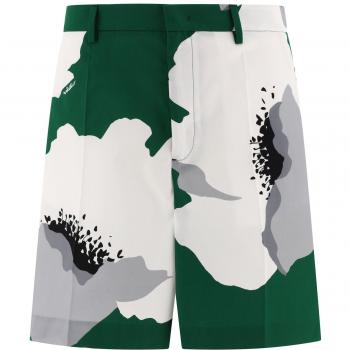 Men's Valentino Flower Portrait Printed Shorts in Green | Size 50 | 4V0RDD12A2LZXU
