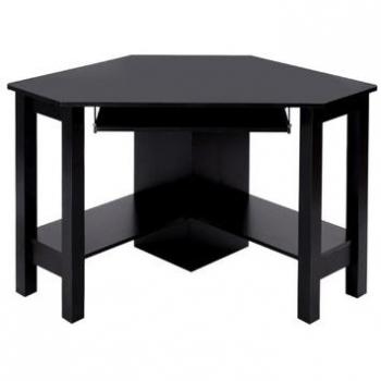 Black Wooden Corner Desk with Keyboard Drawer