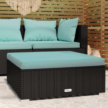 vidaXL Black Garden Footrest with Cushion 27.6x27.6x11.8 Poly Rattan