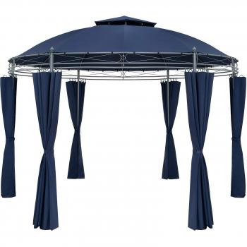 Pérgola de Jardín Metal Gazebo Toscana Azul 3,5 m - Dimensiones 350x274cm, diseño redondo, lona con protección UV50+, repelente al agua