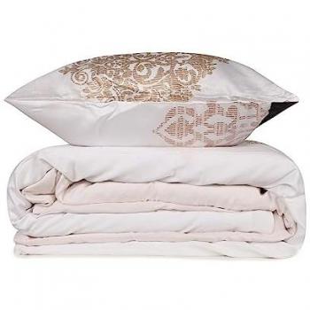 Funda Nórdica de Satén de Algodón 240x220 cm con 2 Fundas de Almohada - Blanco, Beige, Antracita y Crema - Suavidad Garantizada