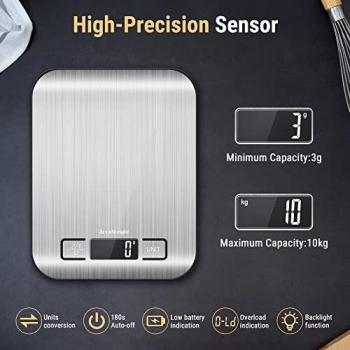 ACCUWEIGHT Bascula Cocina Digital 10 Kilogramo 22 Libra para Alimentos Comida con Vascula Bascula de Acero Inoxidable, Función de Tara