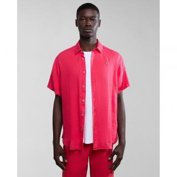 Camisa de lino Napapijri G-Linen SS de hombre, corte regular, manga corta, color rojo