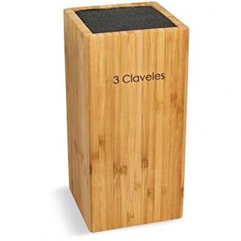 Taco Universal de Cocina en Bambú 22 cm - 3 Claveles, Bloque para Cuchillos Cuadrado