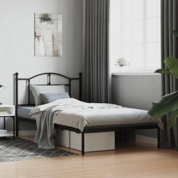 vidaXL Metal Bed Frame with Headboard, Black, 100x200cm