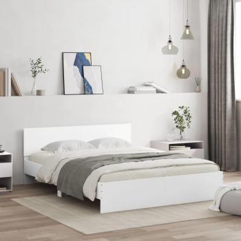 Cama redonda con cabecera y LED blanco 150x200 cm Vidaxl