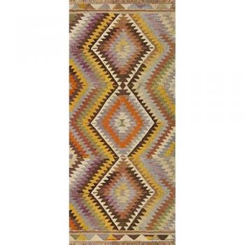 Alfombra de Vinilo Étnica Multicolor con Diseño de Rombos para Pasillo, Cocina y Salón - Diferentes Tamaños (Kilim 3000 01)