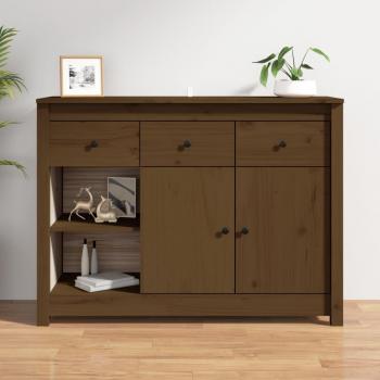 Aparador de madera maciza de pino marrón ámbar 100x35x74 cm