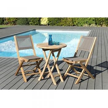 Mesa y sillas de jardín plegables de teca y textileno para 2 personas, color topo