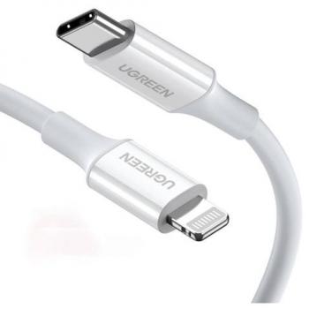 Cable USB-C a Lightning UGREEN US171, 3A, 0.25m, Carga Rápida MFi Certificado, Blanco