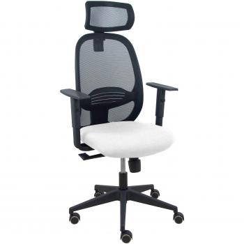 Silla Cilanco negra con malla negra, asiento Bali blanco, brazo regulable y cabecero regulable