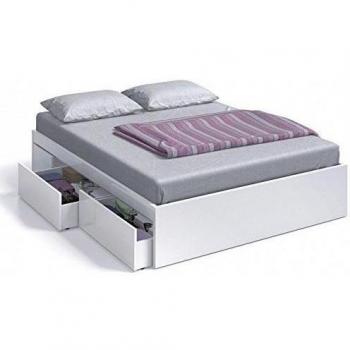 Habitdesign (006084BO - Cama con 4 cajones para somier de 135x190 y 140x190, Color Blanco Brillo, Dimensiones Exteriores 1,46 Ancho x 1,96 Largo cm x 0,37 Altura