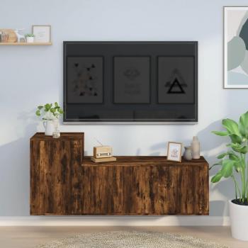 Set de muebles para TV de 2 piezas en madera contrachapada de roble ahumado, color marrón