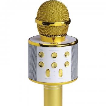 Micrófono Karaoke Bluetooth Denver KMS-20G - Inalámbrico - Altavoz Integrado - AUX - MicroSD - Dorado