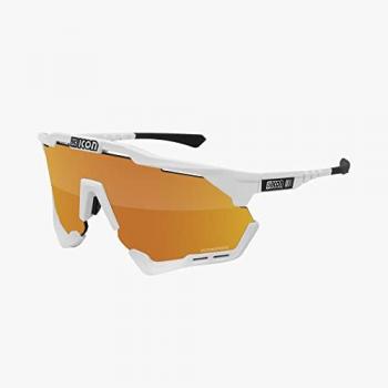 Scicon Gafas de Sol Aeroshade XL, color blanco brillante, con lente espejada SCN-PP bronce, categoría 3
