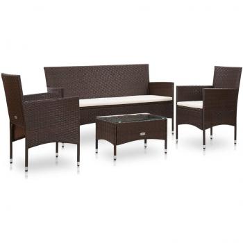 4-Piece Brown Poly Rattan Garden Lounge Set with Cushions