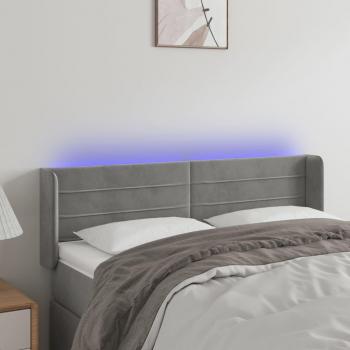 Cabecero LED gris claro de terciopelo con dimensiones 147x16x78/88 cm