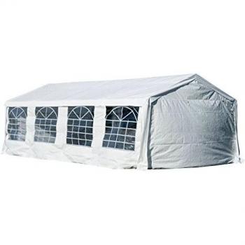 Outsunny Carpa de Jardín Cochera Gazebo 8x4m Pergola Cenador Pabellón 4 Paneles Laterales 8 Ventanas para Fiesta Eventos Bodas Acero PE Blanco