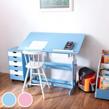 Tectake - Escritorio ajustable en altura y cajonera con esquinas redondeadas y tablero de mesa inclinable, mesa de escritorio para dormitorio infantil, escritorio para niños de madera lacada con cajón