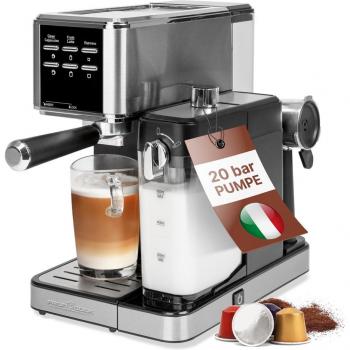 Máquina de Espresso ProfiCook PC-ES-KA 1266, Acero Inoxidable, 2 en 1 para Café Molido y Cápsulas Nespresso, Con Espumador Automático y Presión de 20 Bar