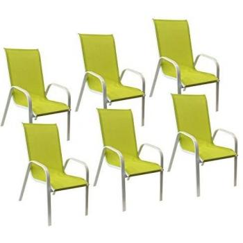 Lote de 6 sillas Marbella en textileno verde con estructura de aluminio blanco