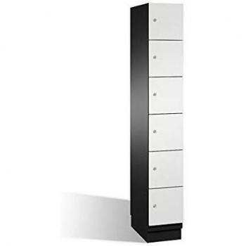 Armario de Compartimentos Bajo Llave Cambio C+P, 6 Compartimentos, Puertas de Acero, Color Negro-Gris y Gris Claro, Dimensiones 300 mm