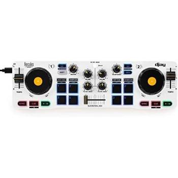 Hercules DJControl Inpulse 200 Compact DJ Controller with Bluetooth Connectivity, Compatible with Smartphones and Tablets (Android & iOS), 2 Channels, Black/White/Yellow Color Scheme