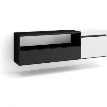 Mueble TV Colgado Moderno Blanco y Negro 150x45x35cm para Televisores hasta 65