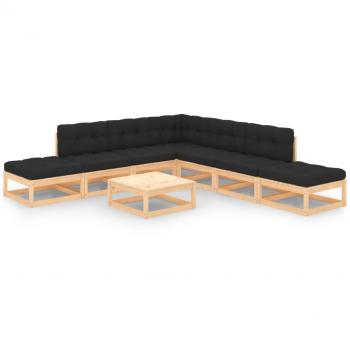 Muebles de jardín 8 pzas y cojines madera maciza pino