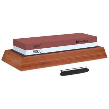 BearMoo Piedra Afilar Cuchillos, Afilador de Agua 3000/8000 Grano Piedra Afilar –Piedra Afilar Formones - Base de Madera Y GuÍA del Cuchillo Incluido