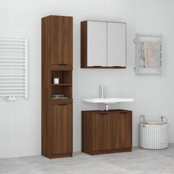 Set de muebles de baño 3 piezas madera contrachapada roble marrón