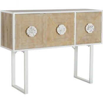 Consola de estilo nórdico con estructura de metal y acabado en blanco, fabricada en abeto de 120x35x90 cm