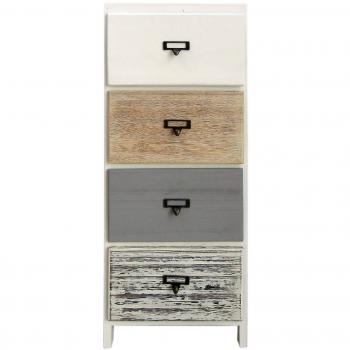 Cómoda Mobili Rebecca con 4 cajones de madera en blanco, beige y gris, montada, dimensiones 79x30x24