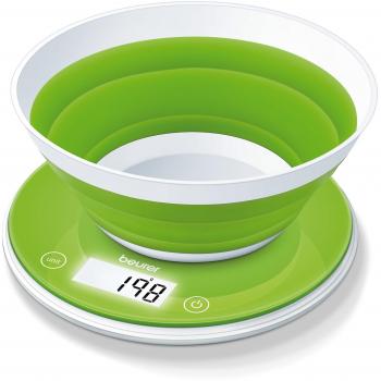 Beurer KS 45 KS-45 BALANZA DE Cocina con Bowl Plegable, plástico, Verde, Color Blanco