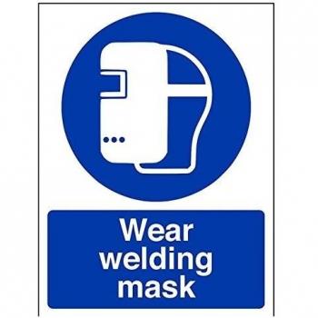 vsafety 41048 an-sdesgaste máscara de soldadura obligatorio EPI señal, autoadhesivos, vertical, 150 mm x 200 mm), color azul